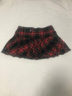 Y2K Goth Punk Emo Vexy Red Black Plaid Pleated Skirt Size 5 / SMALL